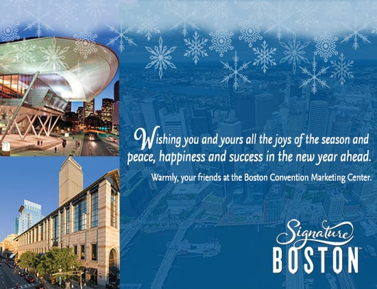 holiday collage of the BCEC and Hynes